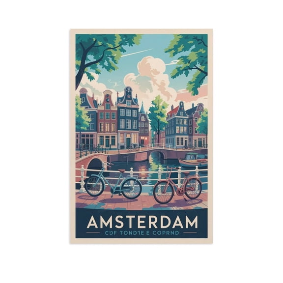 Vintage Amsterdam Cityscape Retro Dutch Tourism with Iconic Landmarks Print Poster