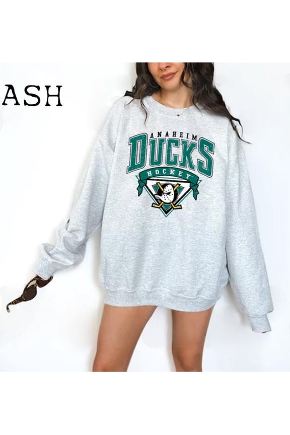 Vintage Anaheim Hockey Sweatshirt, Retro Duck Graphic Crewneck, Unisex Ice Hockey Pullover Gift ,Ash Grey Color,Size L