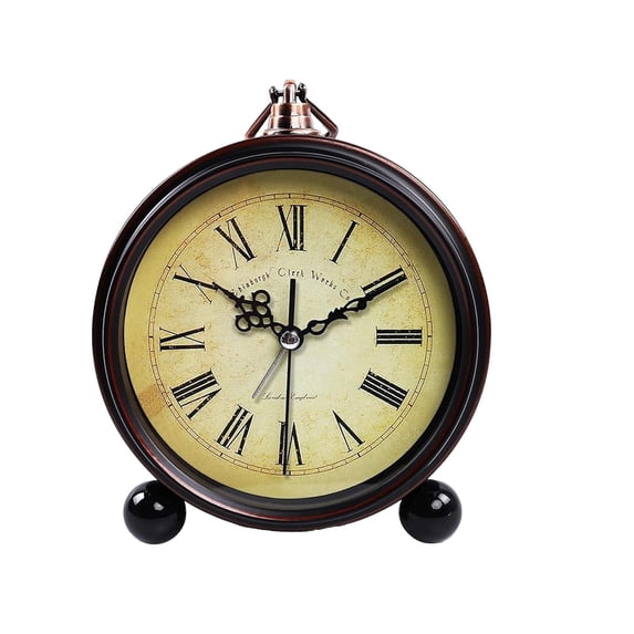 Vintage Analog Alarm Clock, 6 Inch Small Silent Desk Clock with Night Light, Battery Operated Metal Timepiece for Home Bedside Bedroom and Living Room Decor, 1 Pack