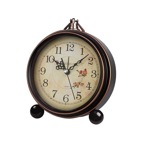 Vintage Analog Alarm Clock, 6 inch Retro Silent Non Ticking Small Desk Clock with Night Light, Battery Operated, Simply Design, for Living Room, Bedroom, Bedside, Desk, Gift Clock