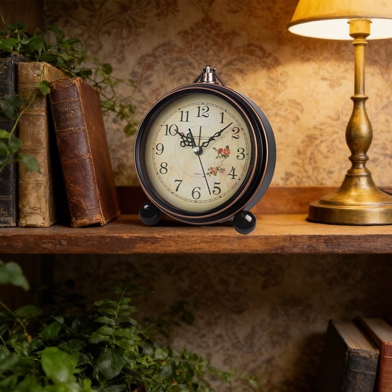 Vintage Analog Alarm Clock with Night Light, Silent Quartz Desk Clock for Bedroom, Bedside, Living Room, Easy Alarm, Retro European Style Multicolor