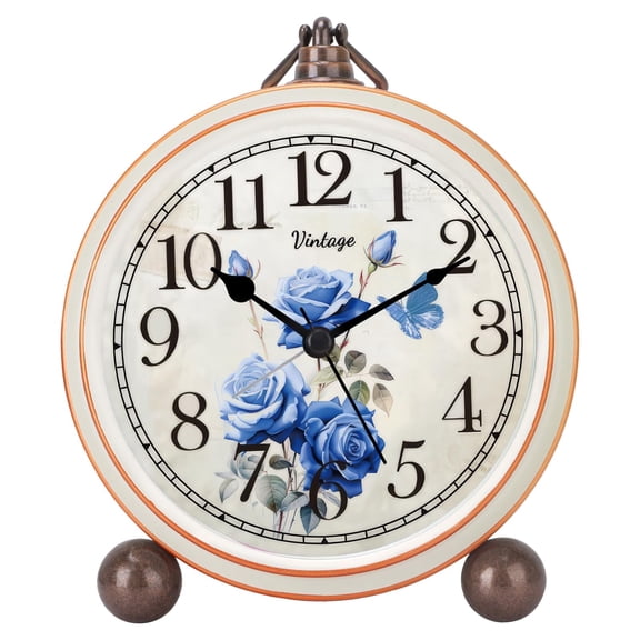 Vintage Analog Desk Clock Silent Non-Ticking Quartz Movement 5.2 Inch Small Bedroom Clock Distressed Metal Frame Classic Table Decor for Office Living Room