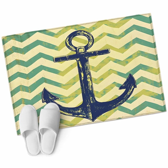 Vintage Anchor Area Rug 2x3ft Green Retro Watercolor Non-Slip Washable Square Rugs Soft Felt Indoor Floor Mat for Bedroom Kitchen Living Room Bathroom