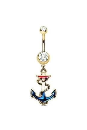 Vintage Anchor Dangle Navel Ring