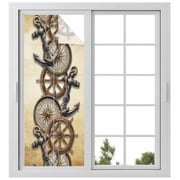 Vintage Anchor Nautical Window Privacy Film, Coastal Compass Brown Static Cling UV Sun Blocking Heat Control Window Tint Day and Night, Non-Adhesive One Way Windows Privacy Cover 29.5x78.7