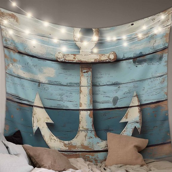 Vintage Anchor Small Tapestry for Bedroom Wall Hanging Tapestry, Retro Farmhouse Nautical Wooden Ceiling Backdrop Tapestries Poster Blanket Wall Decor for Teens Room Living Room Dorm 23" x 28"