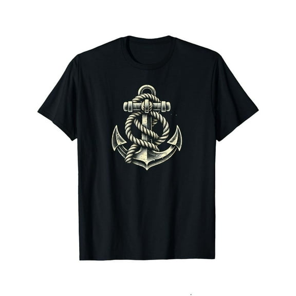 Vintage Anchor T-Shirt Graphic Tee Maritime Top Cotton Crew Neck Casual Shirt Comfort Black S-5XL