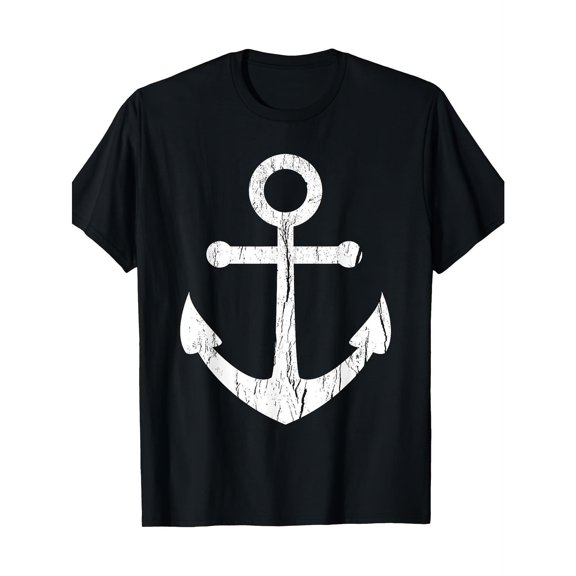 Vintage Anchor T-Shirt Graphic Tee Nautical Top Cotton Crew Neck Casual Shirt Comfort Black S-5XL