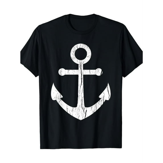 Vintage Anchor T-Shirt Graphic Tee Nautical Top Cotton Crew Neck Casual Shirt Comfort Black S-5XL