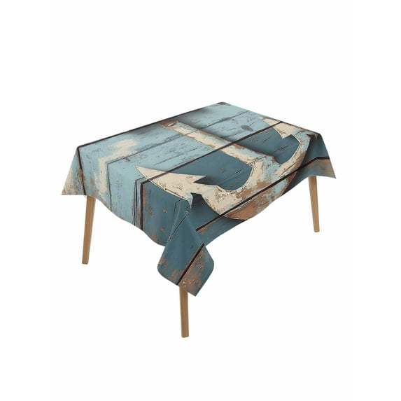 Vintage Anchor Table Cloth, Retro Farmhouse Nautical Wooden Waterproof Tablecloth for Rectangle Tables, Reusable Washable Fabric Table Cover for Restaurant Kitchen Dining Tables 60"x84"