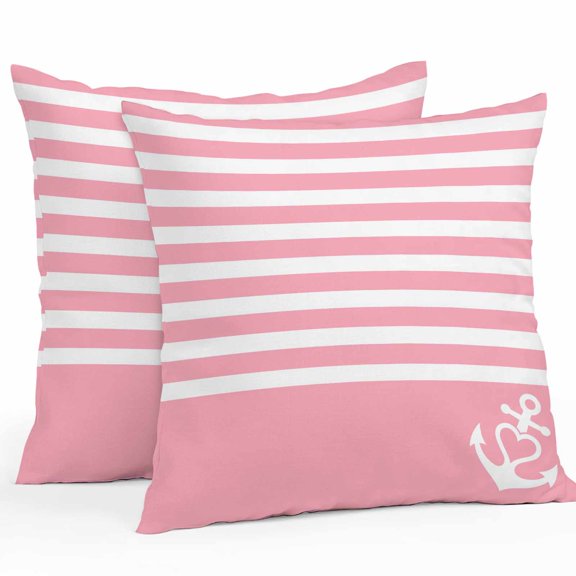 Vintage Anchor Texture Outdoor Pillow Covers Set of 2 Pink Stripes Geometric Classic Waterproof Throw Pillow Case Decorative Square Cushion Cover for Patio Couch Garden Balcony, 24"x24"