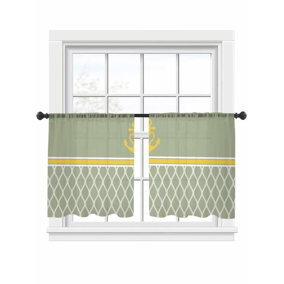 Vintage Anchor Texture Sheer Curtains 2 Panels Set Sage Green Geometric Classic Sheer Window Curtains Light Filtering Rod Pocket Voile Drapes for Bedroom Living Room 52"x54"