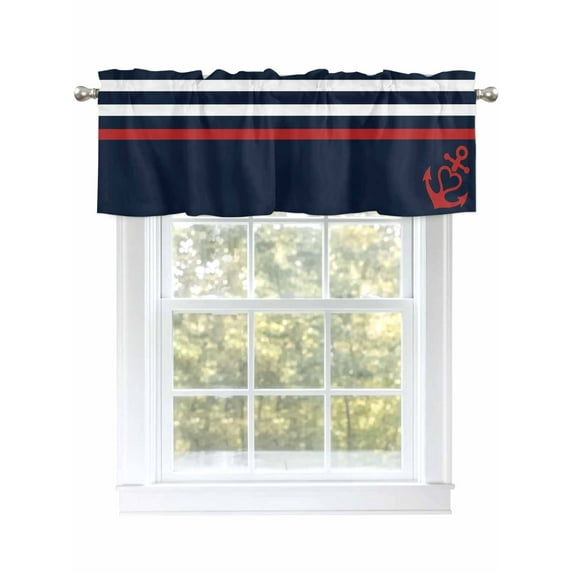 Vintage Anchor Texture Valances for Windows Blue Stripes Geometric Classic Rod Pocket Curtains Valance Short Window Treatment Drapes for Living Room, Bedroom Bathroom 60" W x 14" L