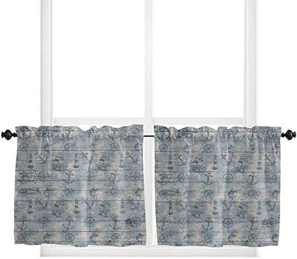 Vintage Anchors Window Curtains 63 Inches Long Set of 2 Panels Rod