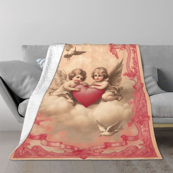 Vintage Angel Cherub Blanket, Victorian Valentine Art, Soft Flannel Fleece, Romantic Gift 50x40