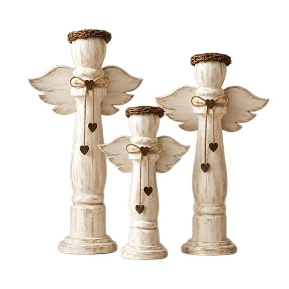 Vintage Angel Figurine Trio, 3-Piece Rustic Christmas Tabletop Decorations for Mantel, Shelf, Desk, Memorial Space and Holiday Home Decor, White