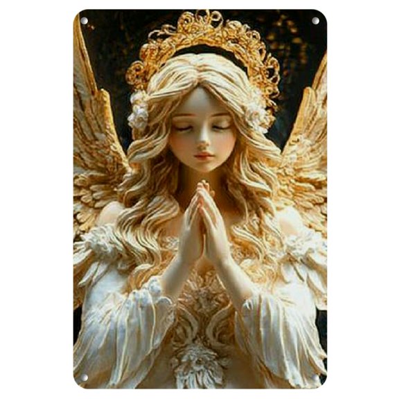 Vintage Angel Iron Wall Decor Sign, 8"x12", Retro Spray Painted Metal for Garden, Club, Outdoor, Garage