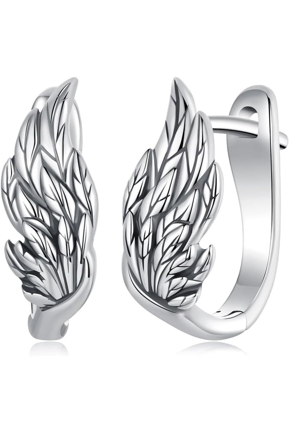 Vintage Angel Wing Hoop Earrings for Women 925 Sterling Silver Animal Feather Small Huggie Hoops Cartilage Earrings Studs Minimalist Ear Jewelry