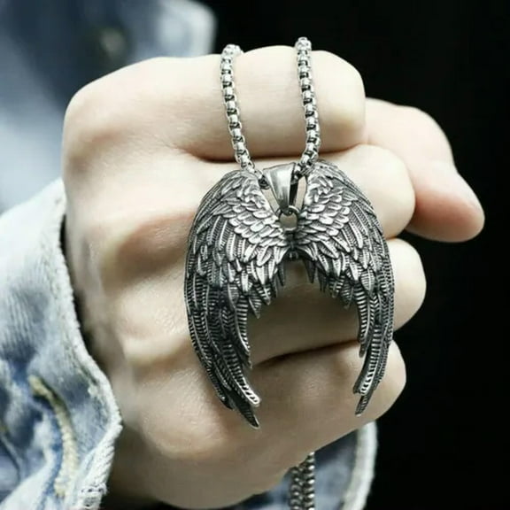 Vintage Angel Wing Necklace Mens Women Feather Stainless Steel Pendant 18" - 40"
