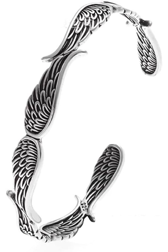 Vintage Angel Wings Bracelet for Women Men Layering, Inspirational Guardian Angel Bangle Bracelets for Gifts[v93710]