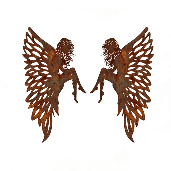 Vintage Angel Wings Iron Wall Art, Brown Openwork Metal Wall Decor for Living Room, Bedroom, and Entryway