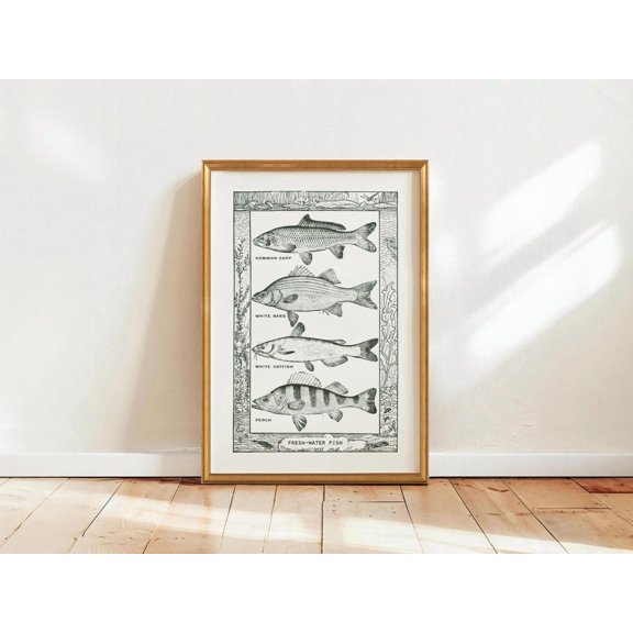 Vintage Angler Fishing Wall Art, Stretched Canvas Size 16x24