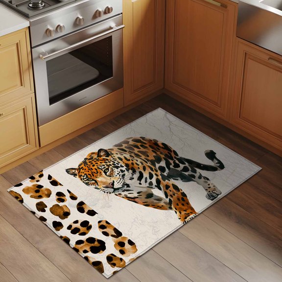 Vintage Animal 2x3 Rug for Entryway Front Door Kitchen Sink Area, Watercolor Brown Tiger Texture Low Pile Washable Non Slip Rectangle Area Rug