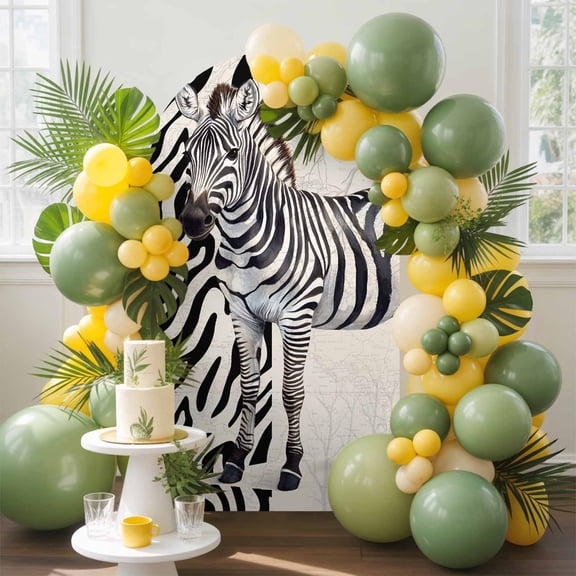 Vintage Animal Arch Backdrop Cover, 4FT, Watercolor Black Zebra Pattern Texture Spandex Arch Covers Double-Sided Backdrop for Wedding Birthday Party Photo Background Decoration