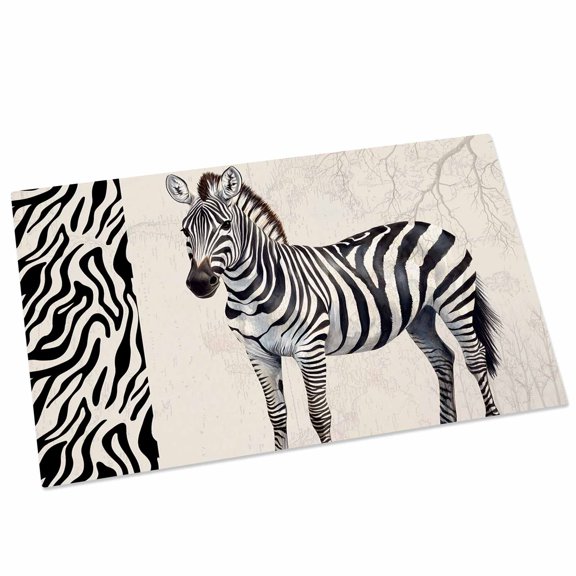 Vintage Animal Door Mat 16x24 Inch Watercolor Black Zebra Pattern Texture Entryway Rug with Non-Slip Rubber, Front Door Rug Indoor Floor Mats for Living Room Bathroom Bedroom Home Office