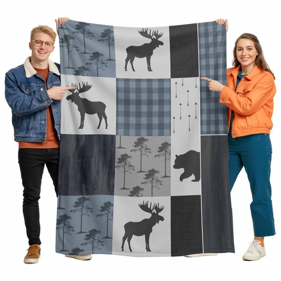 Vintage Animal Flannel Blanket for Bed,Travel and Camping, Classic Woods Bear Moose Plaid Super Soft Cozy Blanket for All Seasons 40"x50"