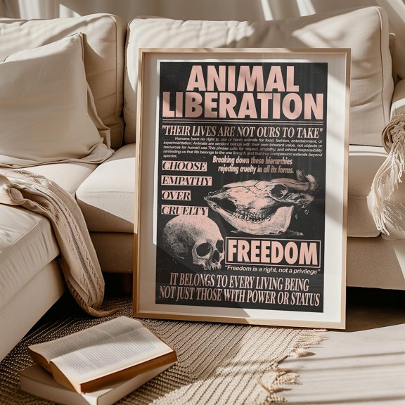 Vintage Animal Liberation Retro Activist Art Vegan Propaganda, Unframed Canvas