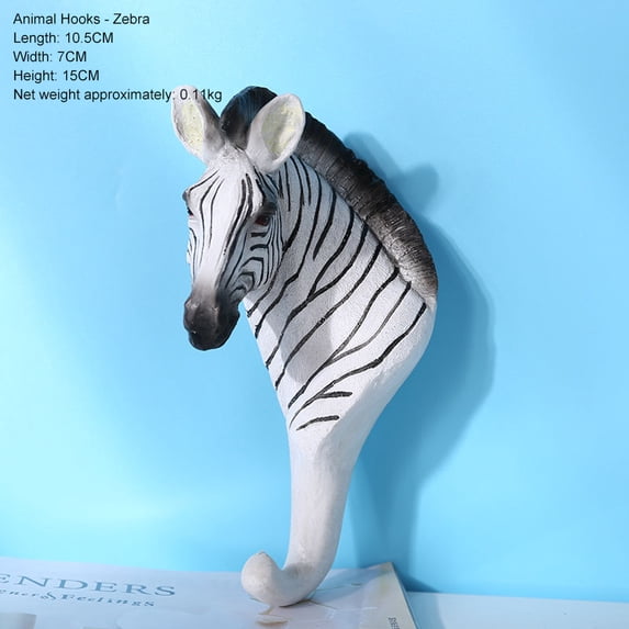Vintage Animal Model Decoration Hanging Nails Home Door Back Wall Pendant Three-Dimensional Wall Decoration Resin Handicrafts 15*10.5*7cm Zebra Models