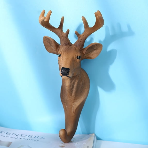 Vintage Animal Model Decoration Hanging Nails Home Door Back Wall Pendant Three-Dimensional Wall Decoration Resin Handicrafts 17*8.5*7.5cm Plum Deer
