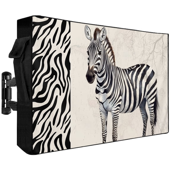 Vintage Animal Outdoor TV Cover 30 to 32 inch Watercolor Black Zebra Pattern Texture Waterproof Dustproof TV Covers for Outside with Zipper Remote Control Pocket Flat Screen Protectors