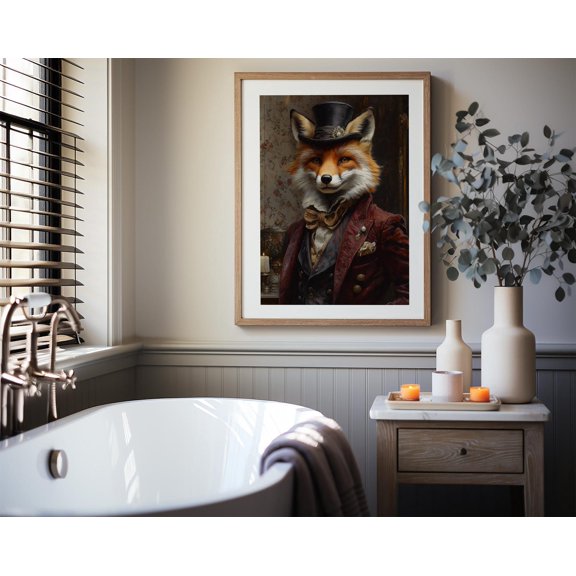 Vintage Animal Portrait Wall Art Poster 8x12 Elegant Fox Gentleman Victorian Style Home Decor UNFRAMED