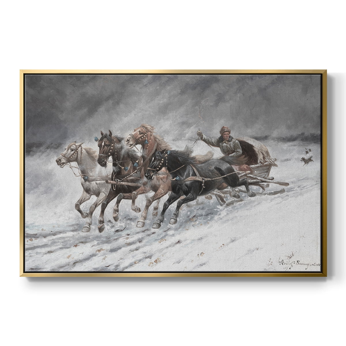 Vintage Animal Print-XXVI By Wexford Home Framed in Gold Wood Gallery Wrapped Canvas 27 in. x 41 in.