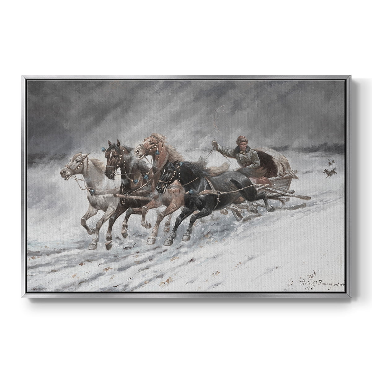 Vintage Animal Print-XXVI By Wexford Home Framed in Silver Wood Gallery Wrapped Canvas 17 in. x 25 in.