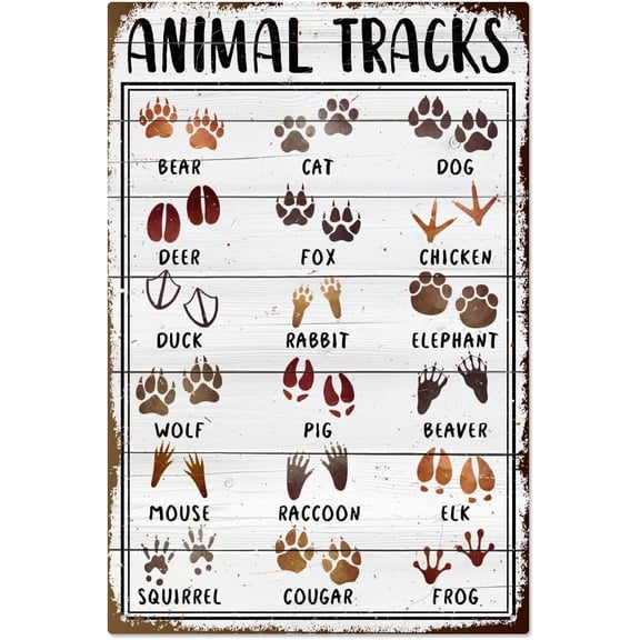 Vintage Animal Tracks Field Guide Metal Tin Sign 7.9x11.8 Inch Rustic Animals Tracks Retro Wall Art Sign for Animal Lovers Funny Farmhouse Metal Poster Plaque for Home Cabin Country Classroom