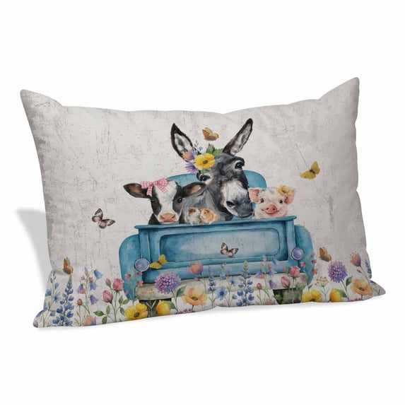 Vintage Animals Flowers Pillow Covers, Linen Long Throw Pillow Case, Spring Floral Elegant Pastoral Retro Holiday Pillow Protector Decorative Cushion Cover for Living Room/Bedroom 16" x 24"