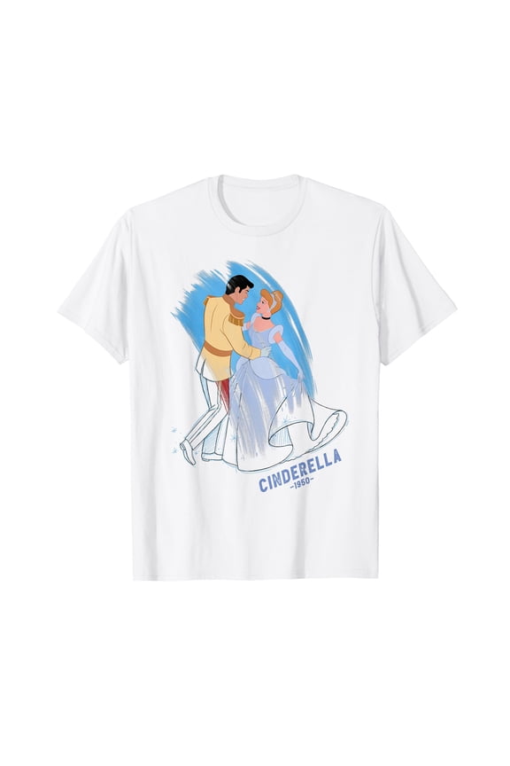 Vintage Animated Couple Dancing T-Shirt in Blue and White Color Scheme for Classic Style