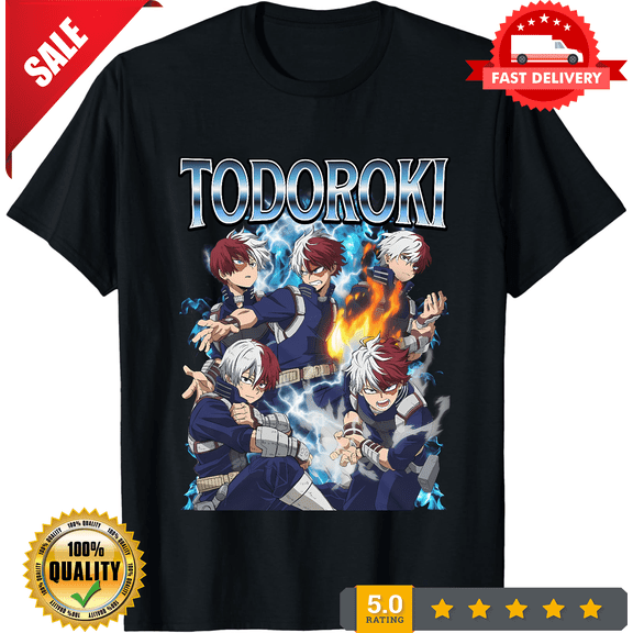 Vintage Anime My Hero Academia Shoto Todoroki Black T-Shirt, LIMITED EDITION-TH72431