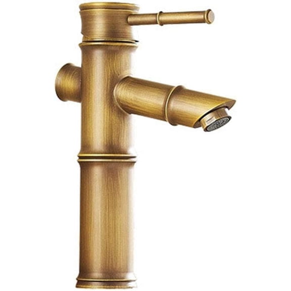 Vintage Antique Bronze Full Copper Bamboo Deck Mounted Kitchen Bathroom Hotel Basin Faucet Tap - Break Mouth, Single Lever Antique Brass Bamboo Mixer Tap, 2 Sections