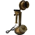 thumbnail image 1 of Vintage Antique Candlestick Rotary Dial Phone Brass Finish Table Decorative Telephone Antique Replica Telephone Home & Office Decor Antique, 1 of 9