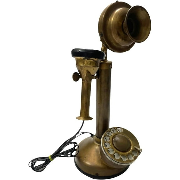 Vintage Antique Candlestick Rotary Dial Phone Brass Finish Table Decorative Telephone Antique Replica Telephone Home & Office Decor Antique