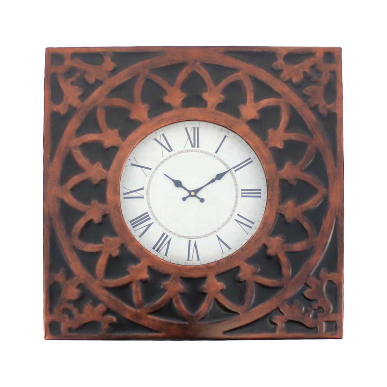 Vintage Bronze Cast-Iron Square Wall Clock with Roman Numerals