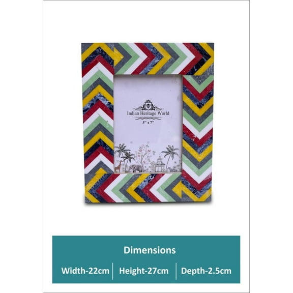 Vintage Antique Colorfull Lines Designed Mango Wood Carved Resin Photo Frame Antique Home Decorative Ready Made Frames Perfect Gift for Home & Dcor