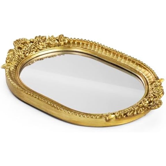 Vintage Antique Decorative Bathroom Vanity Tray Decor Mirror Tray for Dessert Table Coffee Table Vanity Home Decor Serving Tray with Handle Gold$$