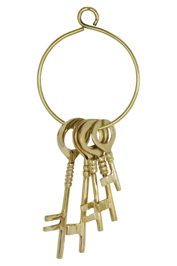 Vintage Antique Design Brass Golden Assorted Jailor Keys On Ring Set of 5
