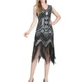 thumbnail image 1 of Vintage Antique Flapper Gatsby Inspired Sequin Beaded Shift Prom Dresses Black, 1 of 6