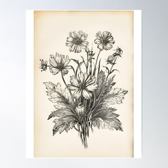 Vintage Antique Garden Flowers Poster Wall Art, Modern Wall Decor For Living Room Bedroom, 8x12 UNFRAMED